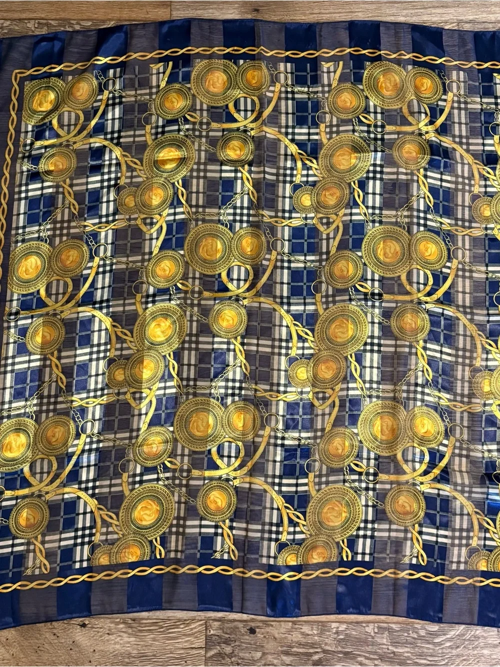 Luxury Blue & Gold Square Scarf/Wrap 39x39